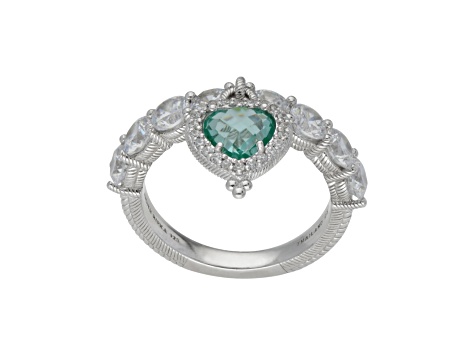 Judith Ripka 1.45ct Heart Lab Green Spinel and 3.73ctw Bella Luce Rhodium Over Sterling Silver Ring