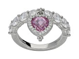Judith Ripka Pink and White Bella Luce Rhodium Over Sterling Silver Charm Ring