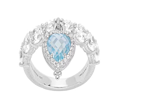 Judith Ripka Blue and White Bella Luce Rhodium Over Sterling Silver Charm Ring