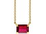 14K Yellow Gold Step Cut Lab-Created Ruby Solitaire Necklace.