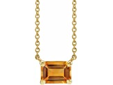 14K Yellow Gold Step Cut Citrine Solitaire Necklace.