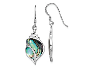 Rhodium Over Sterling Silver Polished Abalone Dangle Shell Earrings