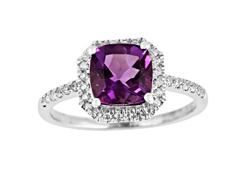 Picture of Purple Amethyst with Moissanite Accents Rhodium Over Sterling Silver Asscher Cut Ring