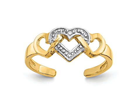 14K Yellow Gold Diamond Heart Toe Ring