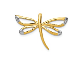 14k Yellow Gold and Rhodium Over 14k Yellow Gold Dragonfly Chain Slide Pendant