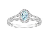 6x4mm Oval Aquamarine 1/4 ctw Diamond Rhodium Over Sterling Silver Halo Ring