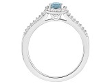 6x4mm Oval Aquamarine 1/4 ctw Diamond Rhodium Over Sterling Silver Halo Ring