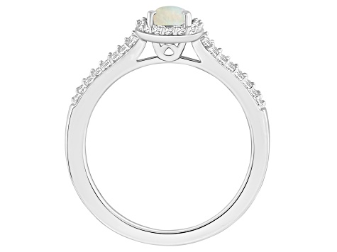 6x4mm Oval Opal 1/4 ctw Diamond Rhodium Over Sterling Silver Halo Ring