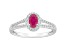 6x4mm Oval Ruby 1/4 ctw Diamond Rhodium Over Sterling Silver Halo Ring