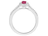 6x4mm Oval Ruby 1/4 ctw Diamond Rhodium Over Sterling Silver Halo Ring