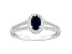 6x4mm Oval Sapphire 1/4 ctw Diamond Rhodium Over Sterling Silver Halo Ring