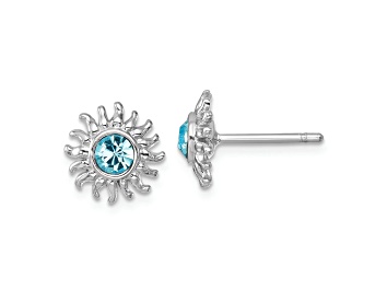 Picture of Rhodium Over Sterling Silver Polished Blue Crystal Sun Post Earrings