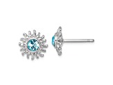 Rhodium Over Sterling Silver Polished Blue Crystal Sun Post Earrings