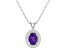 8x6mm Oval Amethyst 1/8 ctw Diamond Rhodium Over Sterling Silver Halo Pendant with Chain