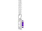 8x6mm Oval Amethyst 1/8 ctw Diamond Rhodium Over Sterling Silver Halo Pendant with Chain