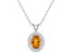 8x6mm Oval Citrine 1/8 ctw Diamond Rhodium Over Sterling Silver Halo Pendant with Chain