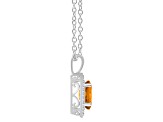 8x6mm Oval Citrine 1/8 ctw Diamond Rhodium Over Sterling Silver Halo Pendant with Chain