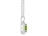 8x6mm Oval Peridot 1/8 ctw Diamond Rhodium Over Sterling Silver Halo Pendant with Chain