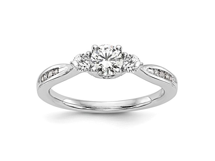 Rhodium Over 14K White Gold Lab Grown Diamond VS/SI GH, 3-Stone Complete Engagement Ring 0.617ctw