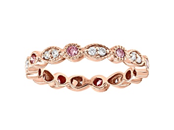 Picture of Pink And White Lab-Grown Diamond 14k Rose Gold Milgrain Eternity Band Ring 0.50ctw