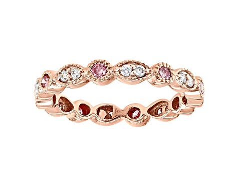 Pink and white lab-grown diamond 14kt rose gold milgrain eternity band 0.50ctw