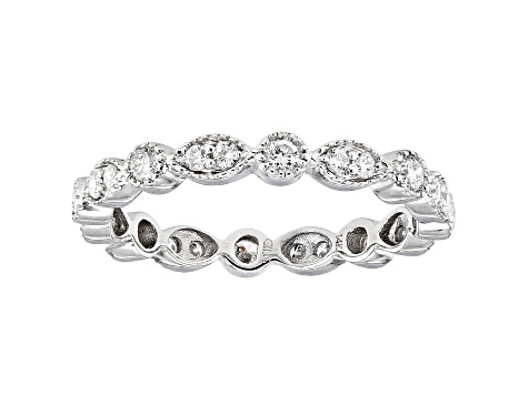 White Lab-Grown Diamond 14kt White Gold Milgrain Eternity Band Ring 0.50ctw