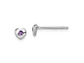 Rhodium Over Sterling Silver February Purple Preciosa Crystal Heart Earrings