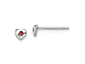 Rhodium Over Sterling Silver January Red Preciosa Crystal Heart Earrings