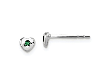Picture of Rhodium Over Sterling Silver May Green Preciosa Crystal Heart Earrings