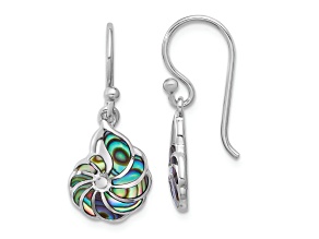 Rhodium Over Sterling Silver Polished Abalone Swirl Shell Dangle Earrings