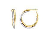 14K Yellow-White Gold 26.55mm Two Tone Spiral Design and Polished Hoop Earrings