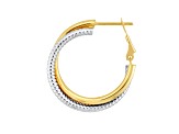 14K Yellow-White Gold 26.55mm Two Tone Spiral Design and Polished Hoop Earrings