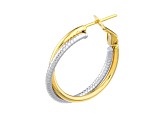 14K Yellow-White Gold 26.55mm Two Tone Spiral Design and Polished Hoop Earrings