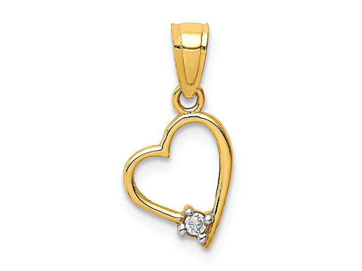 10k Yellow Gold and Rhodium Over 10k Yellow Gold Cubic Zirconia Heart Pendant