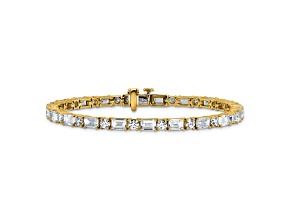 Round and Emerald Cut White Lab-Grown Diamond G-H SI 14k Yellow Gold Tennis Bracelet 10.00ctw