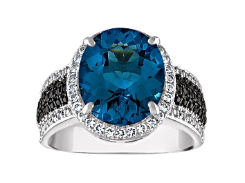 Picture of Sterling Silver Swiss Blue Topaz With Black Spinel and Lab Created White Sapphire Ring 6.1ctw