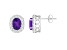 8x6mm Oval Amethyst And White Topaz Accent Rhodium Over Sterling Silver Halo Stud Earrings