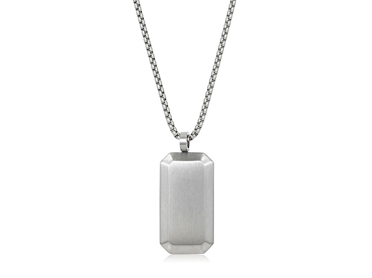Invicta Jewelry Small Beveled Edge Antiqued Steel Dog Tag - 24"
