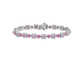 Picture of Rhodium Over 14k White Gold Lab Created Pink Sapphire Bracelet