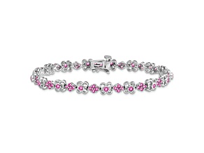 Rhodium Over 14k White Gold Lab Created Pink Sapphire Bracelet