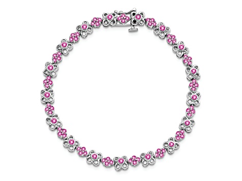 Rhodium Over 14k White Gold Lab Created Pink Sapphire Bracelet