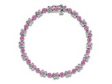 Rhodium Over 14k White Gold Lab Created Pink Sapphire Bracelet