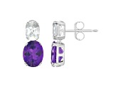 9x7mm Oval Amethyst And White Topaz Rhodium Over Sterling Silver Earrings