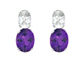 9x7mm Oval Amethyst And White Topaz Rhodium Over Sterling Silver Earrings