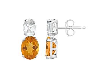 Picture of 9x7mm Oval Citrine And White Topaz Rhodium Over Sterling Silver Earrings