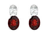 9x7mm Oval Garnet And White Topaz Rhodium Over Sterling Silver Earrings