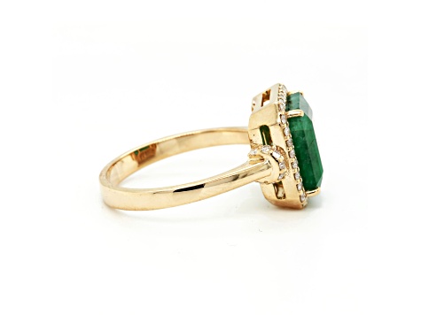 3.66 Ctw Emerald and 0.33 Ctw White Diamond Ring in 14K YG