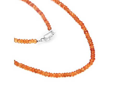 Hessonite Beaded Sterling Silver Necklace 50.00ctw