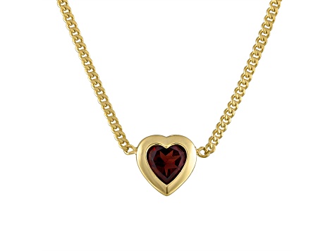 14K Yellow Gold Over Sterling Silver Garnet Heart Curb Chain Necklace 1.2ctw