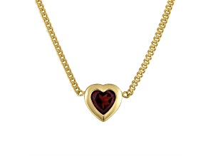14K Yellow Gold Over Sterling Silver Garnet Heart Curb Chain Necklace 1.2ctw